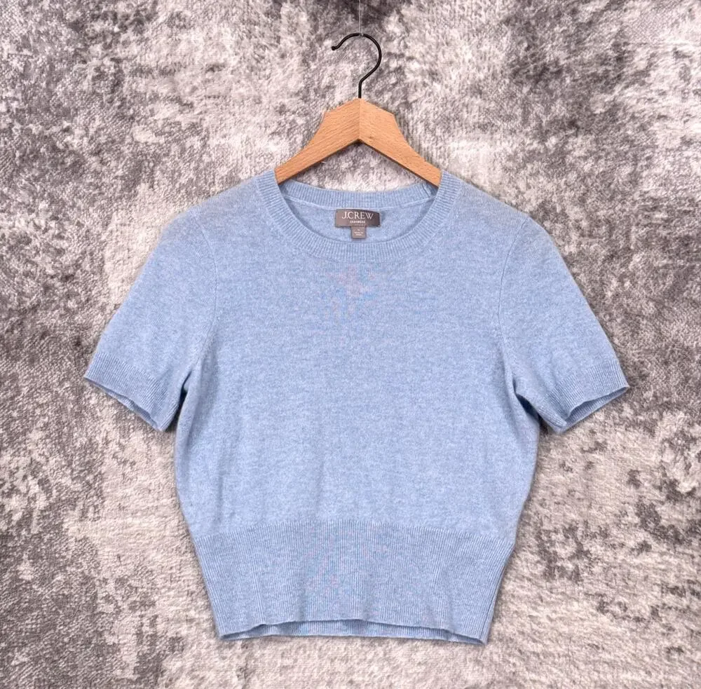 J Crew 100% Cashmere Shrunken T Shirt Small Womens Light Blue Sweater